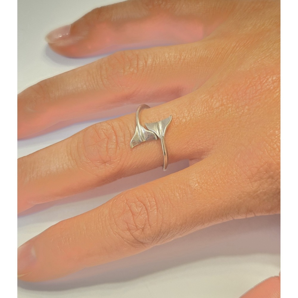 Sterling Silver Dolphin Tail Adjustable Ring Beach Jewelry Size 8